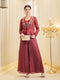 Berry Silk Embroidered Solid Top & Palazzo With Jacket Set For Women