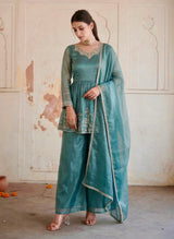Blue Embroidered Sharara Suit for Women