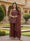 Coffee Silk Embroidered Palazzo Suit with Dupatta