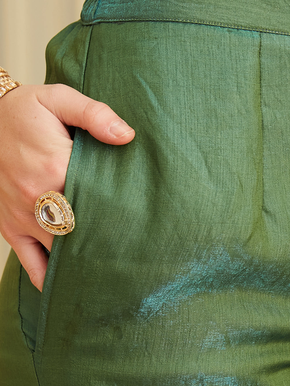 Green Silk Indo-Western Embroidered Top with Pants & Dupatta Set