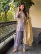 Lavender Silk Embroidered Straight Kurta Palazzo Set with Dupatta For Women