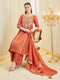 Orange Silk Zari Embroidered Anarkali Palazzo With Dupatta Set For Women