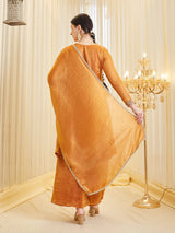 Orange Silk Embroidered Anarkali Style Kurta Set With Dupatta For Women