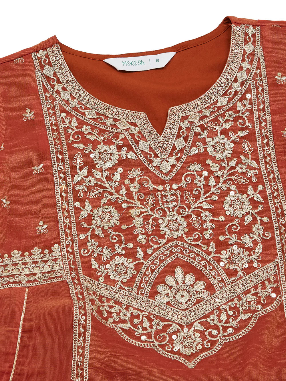Orange Silk Zari Embroidered Anarkali Palazzo With Dupatta Set For Women