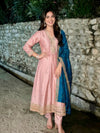 Pink Embroidered Silk Anarkali Kurta With Dupatta Set