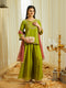 Pista Silk Embroidered Top Sharara Set with Dupatta