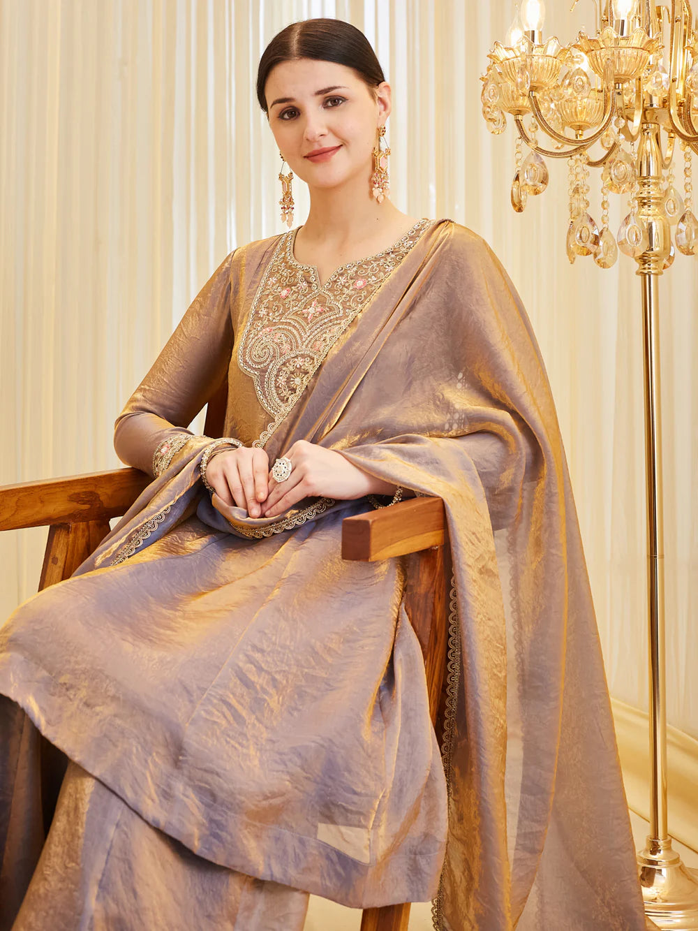 Purple Silk Embroidered Anarkali Style Kurta Set With Dupatta For Women