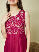 Rani Embroidered Silk Anarkali Kurta with Dupatta Set for Girls