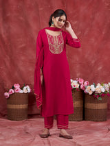 Rani Embroidered Chinon Kurta with Dupatta Set