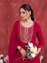 Rani Embroidered Chinon Kurta with Dupatta Set