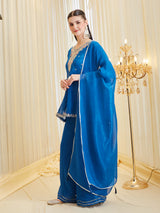 Royal Blue Silk Embroidered Palazzo Suit Set with Dupatta for Women