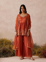 Rust Embroidered Sharara Suit for Women