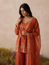Rust Embroidered Sharara Suit for Women