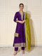 Violet Embroidered Silk Anarkali Kurta With Dupatta Set