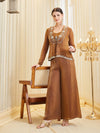 Brown Silk Zari Embroidered Floral Jacket Co-ords Set For Women