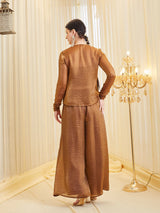 Brown Silk Zari Embroidered Floral Jacket Co-ords Set For Women