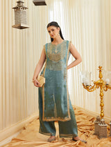 C-Green Embroidered Sheer Silk Kurta Set