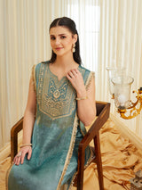 C-Green Embroidered Sheer Silk Kurta Set