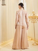 Cream Silk Embroidered Solid Indo Western Sharara Set For Women