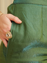 Green Silk Indo-Western Embroidered Top with Pants & Dupatta Set