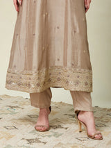 Grey Embroidered Silk Anarkali Kurta With Purple Dupatta Set