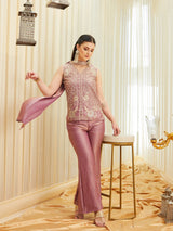 Lavender Silk Embroidered Short Kurta & Flared Pants with Dupatta Set