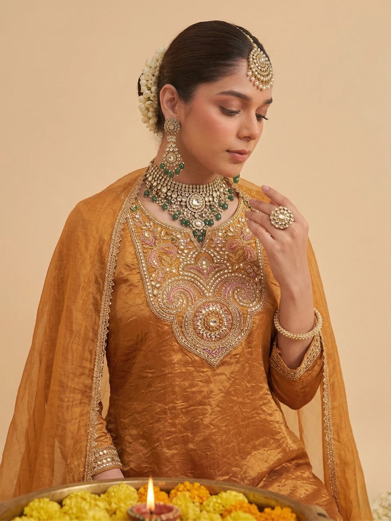 Orange Silk Embroidered Anarkali Style Kurta Set With Dupatta For Women