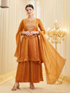Orange Silk Embroidered Anarkali Style Kurta Set With Dupatta For Women