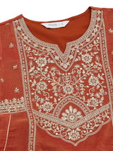 Orange Silk Zari Embroidered Anarkali Palazzo With Dupatta Set For Women