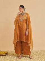 Orange Silk Embroidered Anarkali Style Kurta Set With Dupatta For Women