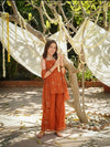 Orange Georgette Embroidered Kurta Palazzo & Dupatta Set for Girls