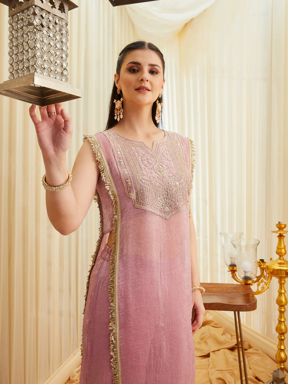 Pink Embroidered Sheer Silk Kurta Set