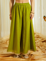 Pista Silk Embroidered Top Sharara Set with Dupatta