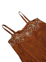 Rust Silk Embroidered Top with Palazzo Pants Set for Women