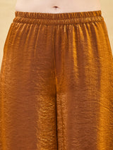 Rust Silk Embroidered Top with Palazzo Pants Set for Women