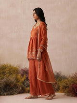 Rust Embroidered Sharara Suit for Women
