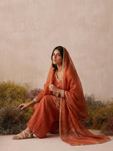 Rust Embroidered Sharara Suit for Women
