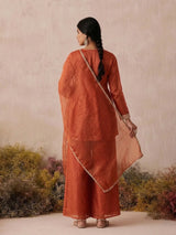 Rust Embroidered Sharara Suit for Women