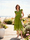 Styli Green Cotton Regular Fit Self-Pattern Midi Dress