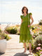 Styli Green Cotton Regular Fit Self-Pattern Midi Dress